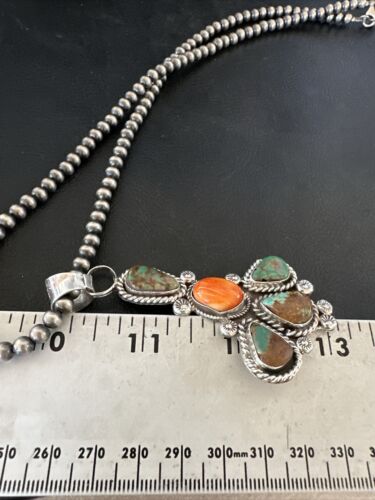 Navajo Green Turquoise Spiny Oyster Pendant Necklace | Sterling Silver | 16832