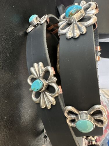 Men's Blue Kingman Turquoise Concho Belt | Sterling Silver Navajo Tufa | Authentic Native American Handmade | 16788