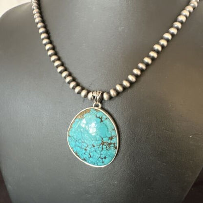 Men's Navajo Blue Spiderweb Turquoise Pendant Necklace | Sterling Silver | Authentic Native American Handmade | 16228
