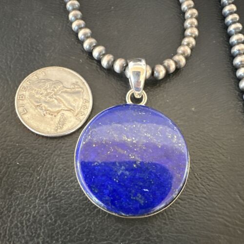 Navajo Blue Lapis Pendant with Pearls | Sterling Silver Necklace | 20" | Authentic Native American Handmade | 16659