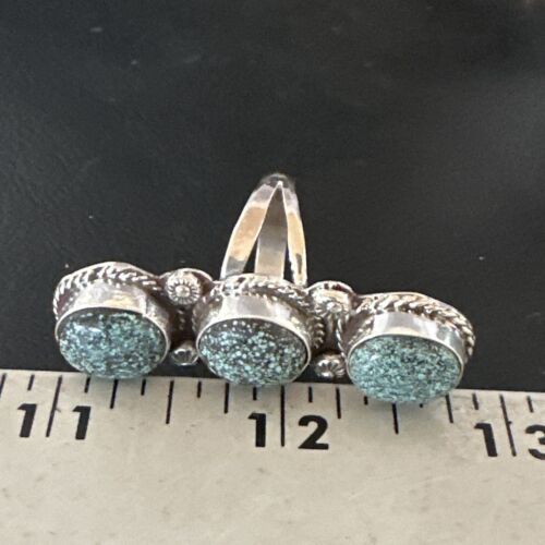Navajo Blue Spiderweb Turquoise Cluster Ring | Authentic Native American Sterling Silver | Multi-Stone | Sz 9 | 16704