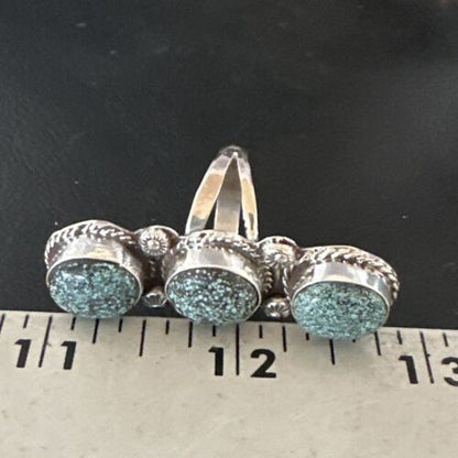 Navajo Blue Spiderweb Turquoise Cluster Ring | Authentic Native American Sterling Silver | Multi-Stone | Sz 9 | 16704