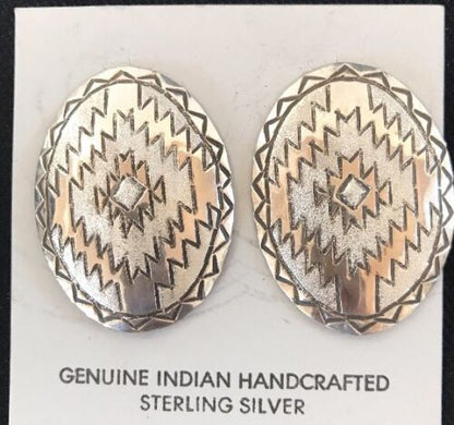 Native American Handmade Oval Earrings | Stamped Sterling Silver | 3743