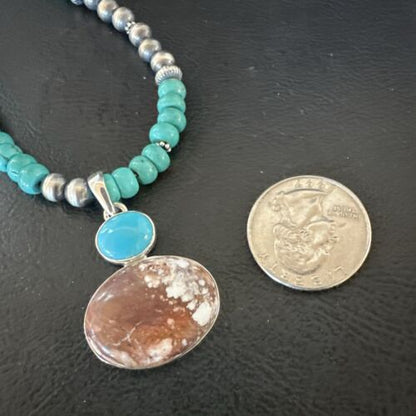 Navajo Wild Horse | Blue Kingman Turquoise Pendant Necklace | Sterling Silver | 17571