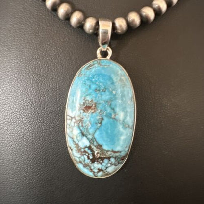 Navajo Blue Spiderweb Turquoise Pendant Necklace | Sterling Silver | Authentic Native American Handmade | 17023