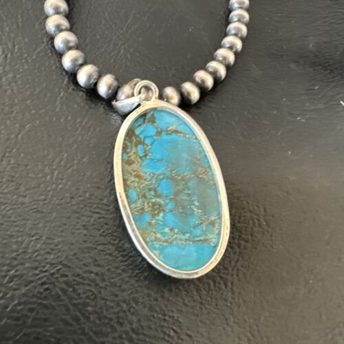 Men's Navajo Blue Spiderweb Turquoise Pendant Necklace | Sterling Silver | Authentic Native American Handmade | 16301