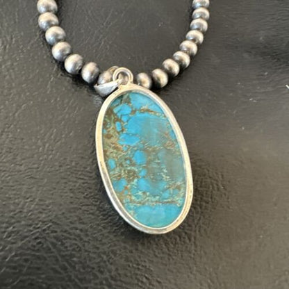Men's Navajo Blue Spiderweb Turquoise Pendant Necklace | Sterling Silver | Authentic Native American Handmade | 16301
