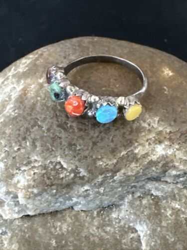 Zuni Multi-Stone Opal, Coral, Turquoise Ring | Authentic Native American Sterling Silver | Multi-Stone | Sz 6 | 16897