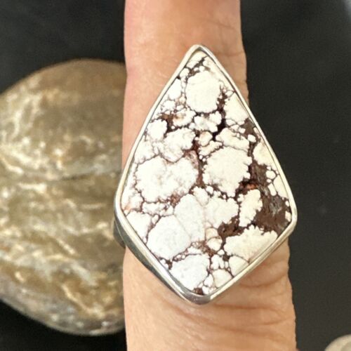 Men's and Women's Wild Horse Turquoise Navajo Ring | Sterling Silver | Sz 7 | Authentic Native American Handmade | 17261