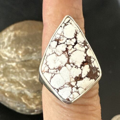 Men's and Women's Wild Horse Turquoise Navajo Ring | Sterling Silver | Sz 7 | Authentic Native American Handmade | 17261