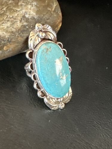 Men's Blue Kingman Turquoise Ring | Navajo Sterling Silver | Sz 9.5 | Authentic Native American Handmade | 15518