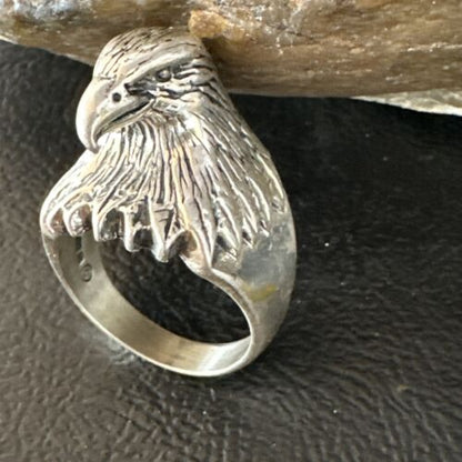 Men's Eagle Head Ring | Navajo Sterling Silver | Sz 8.5 | Authentic Native American Handmade | 15387