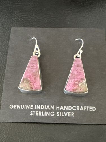 Purple Mojave Turquoise Dangle Earrings | Sterling Silver | Authentic Native American Handmade | 15788