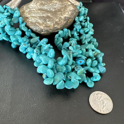 Navajo Teardrop Blue Turquoise Necklace | Sterling Silver Pearls | 19" 3 Strand | Authentic Native American Handmade | 17254