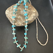 Navajo Kingman Turquoise Shell Necklace | Sterling Silver | 28" | Authentic Native American Handmade | 17399
