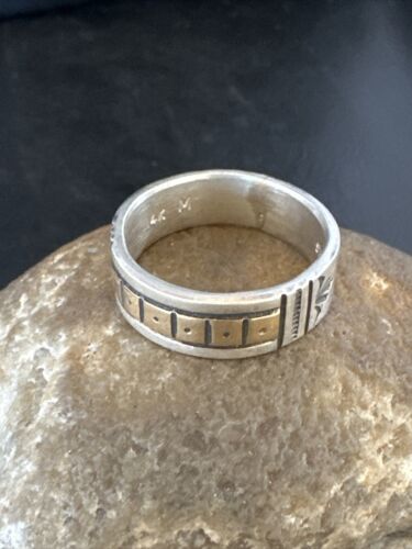 Men's Wedding Band | Navajo Stamped 14K Gold Sterling Silver Ring | Sz 10 | 15463