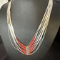 Navajo Red Coral Liquid Silver Heishi Necklace | 10 Strand | Sterling Silver Tubes | 18" | 15139