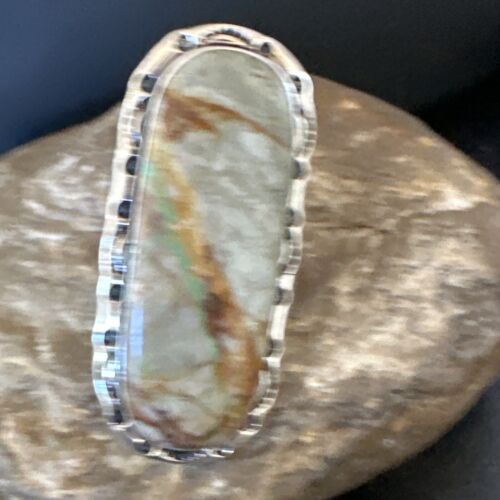 Navajo Ribbon Boulder Green Turquoise Ring | Sterling Silver | Sz 10 | Authentic Native American Handmade | 16255