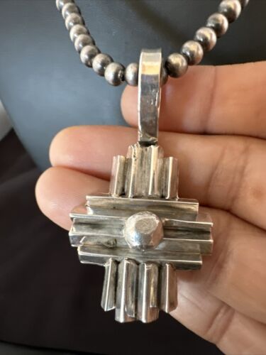 Men's Zia Pendant Necklace | Navajo Pearls | Sterling Silver | Authentic Native American Handmade | 16424