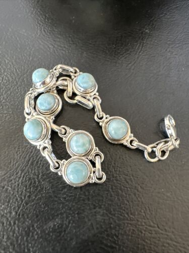 Navajo Blue Larimar Link Bracelet | Sterling Silver | 8" | Authentic Native American Handmade | 16084