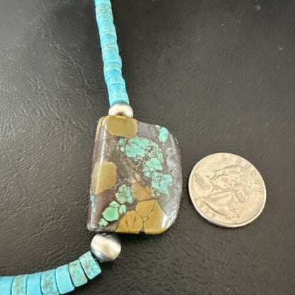 Navajo SpiderWeb Turquoise Heishi Pearls Necklace | Sterling Silver | 20" | Authentic Native American Handmade | 17258