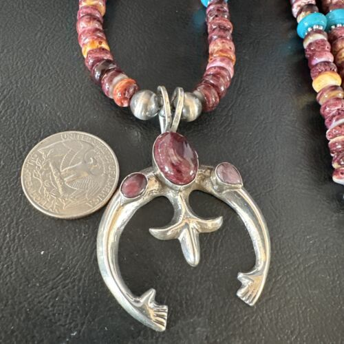 Navajo Purple Spiny Oyster Turquoise Naja Pendant Necklace | Sterling Silver | Native American Handmade | 15263