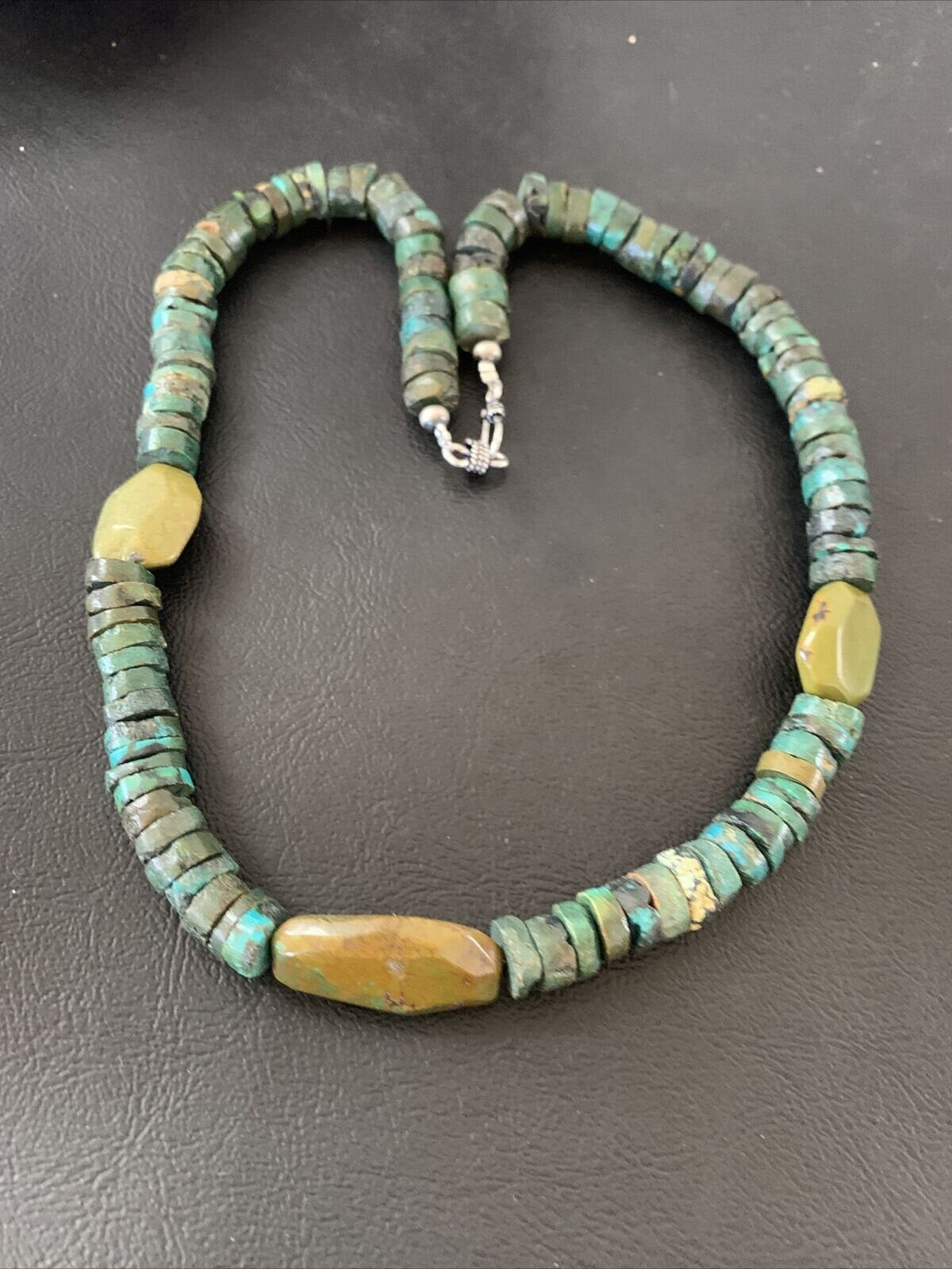 Men's Navajo Green Turquoise Nugget Heishi Bead Necklace | 21" | Sterling Silver | 02144