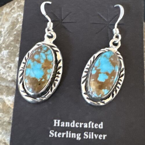 Navajo Blue Red Skin Turquoise Dangle Earrings | Sterling Silver | Authentic Native American Handmade | 16508
