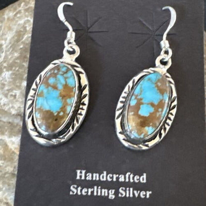 Navajo Blue Red Skin Turquoise Dangle Earrings | Sterling Silver | Authentic Native American Handmade | 16508