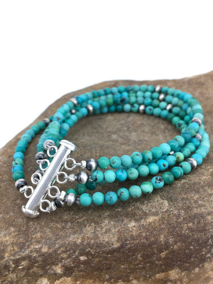 Native American Navajo Blue Turquoise Bracelet | Sterling Silver | 4 Strands | 1087