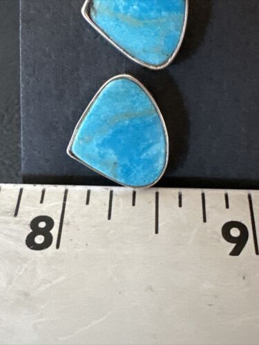 Navajo Blue Kingman Turquoise Post Stud Earrings | Sterling Silver | Authentic Native American Handmade | 17482