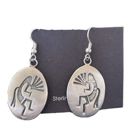 Kokopelli Hopi Dangle Earrings | Sterling Silver | Authentic Native American Handmade | 01504 - Masha USA