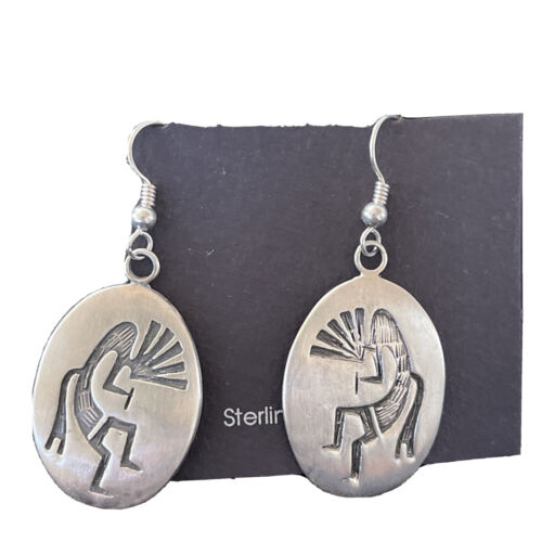 Kokopelli Hopi Dangle Earrings | Sterling Silver | Authentic Native American Handmade | 01504
