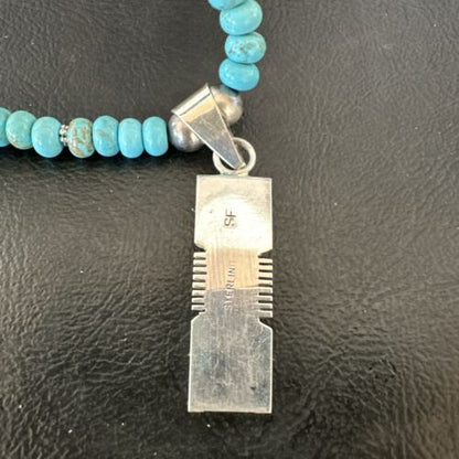 Navajo Turquoise #8 Inlay Pendant Necklace | Sterling Silver | Authentic Native American Handmade | 17055