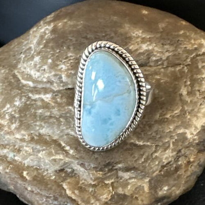 Navajo Blue Larimar Ring | Sterling Silver | Sz 10 | Authentic Native American Handmade | 17652