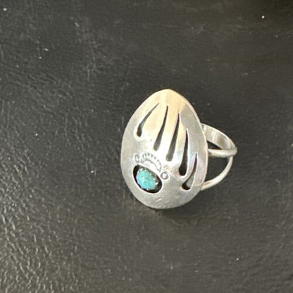Navajo Blue Turquoise BearPaw Ring | Sterling Silver | Sz 8 | Authentic Native American Handmade | 15362