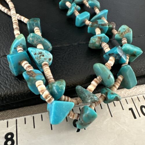 Navajo Kingman Turquoise Shell Necklace | Sterling Silver | 28" | Authentic Native American Handmade | 17399