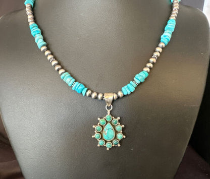 Navajo Kingman Turquoise Pendant Necklace | Sterling Silver | Native American Handmade | 14828