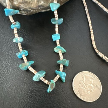 Navajo Kingman Turquoise Shell Necklace | Sterling Silver | 28" | Authentic Native American Handmade | 17399
