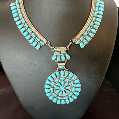 Navajo Blue Turquoise Choker Necklace | Sterling Silver | 17" | Authentic Native American Handmade | 15906