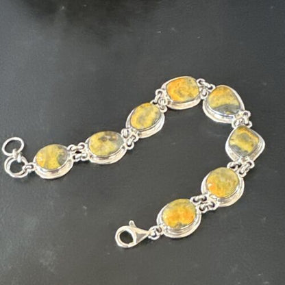 Navajo Bumblebee Jasper Link Bracelet | Sterling Silver | 8" | Authentic Native American Handmade | 16375