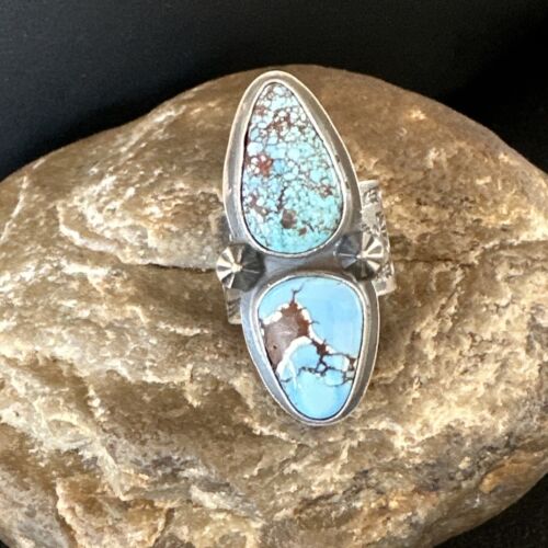 Navajo Blue Golden Hills Turquoise Multi-Stone Ring | Authentic Native American Sterling Silver | Sz 7 | 16284