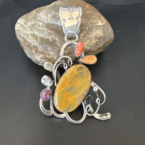 Navajo Sterling Silver Spiny Bumblebee Necklace Pendant | Multi-Stone | Authentic Native American Handmade | 16106
