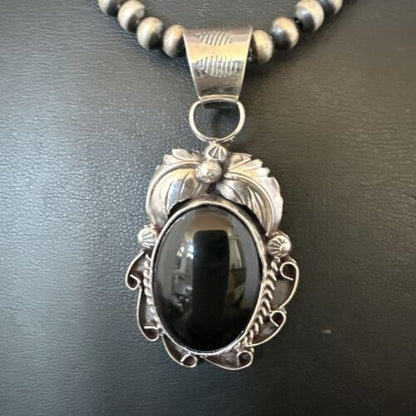 Native American Men's Pendant | Navajo Pearls | Sterling Silver Black Onyx Necklace | 16128