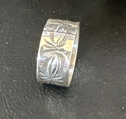 Men's Wide Band Navajo Stamped Ring | Sterling Silver | Sz 11.5 | Authentic Native American Handmade | 16770