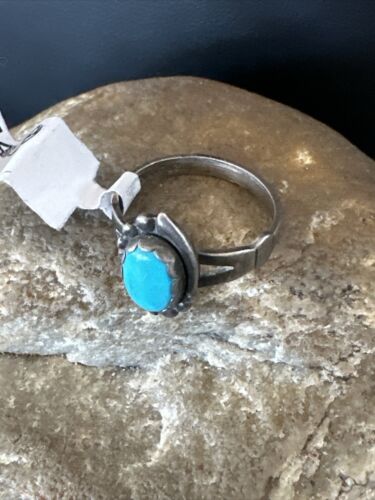 Native American Navajo Blue Turquoise Ring | Sterling Silver | Sz 5.5 | 4449