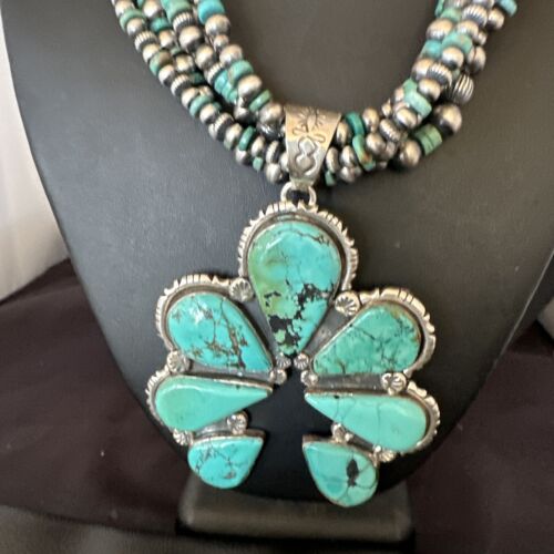 Navajo XL Blue Turquoise Cluster Naja Pendant Necklace | Sterling Silver | 21" | 16678