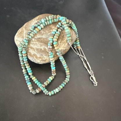 Navajo Blue Green Turquoise Heishi Bead Necklace | Sterling Silver | 6mm | Authentic Native American Handmade | 14359 - Masha USA