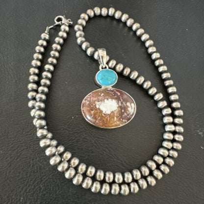 Navajo Wild Horse Blue Kingman Turquoise Necklace | Sterling Silver | 17337