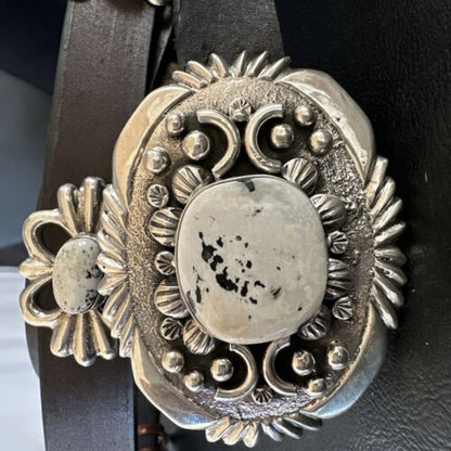Navajo White Buffalo Turquoise Concho Belt | Sterling Silver | 50" Buckles | Authentic Native American Handmade | 15527